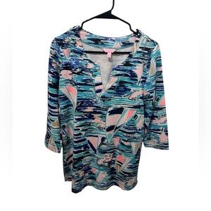Lilly Pulitzer Colorful Sailboat Pattern Top Size Small